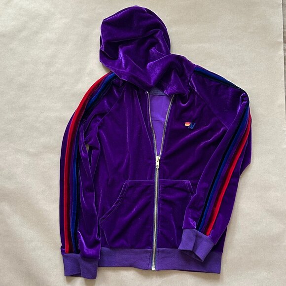 Aviator Nation Kids Classic Velour Purple Zip Up Hoodie Sweatshirt Size 14 - Picture 1 of 6